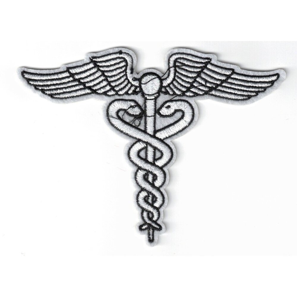 Medical Caduceus Symbol - Doctor Nurse 4in Embroidered Iron-on Patch - Picture 1 of 2
